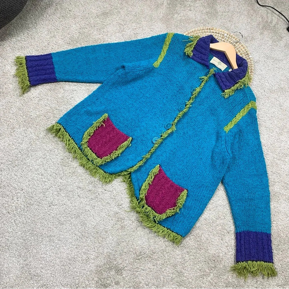 Design Options Philip & Jane Gordon Cardigan Knit Sweater Fringe Artsy Retro 1X - Picture 2 of 13